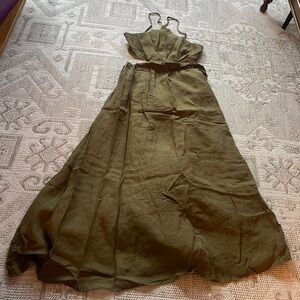 Willard Road Olive Green cutout linen dress